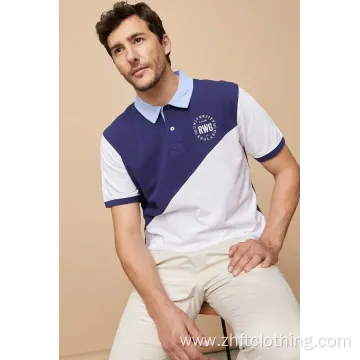 Mens Fashion Cutting Embroidery Short Sleeve Polo Shirt